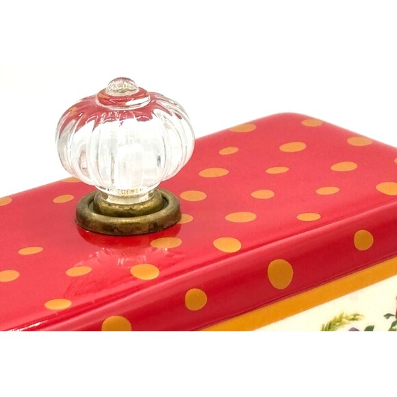 Pioneer Woman Holiday Cheer Red Gold Poinsettias Stoneware Covered Butter Dish - Picture 10 of 16